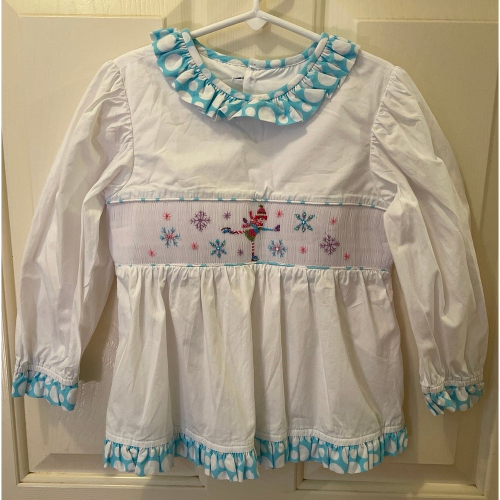 Beauxet Belles
Smocked Tunic Set
W/ Embroidered
Winter Scene &
Ruffled Pants-5/6